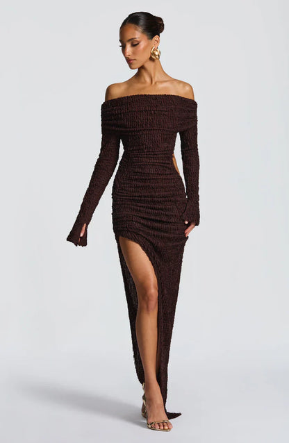 ADELPHIA MIDI DRESS - PLUM BROWN