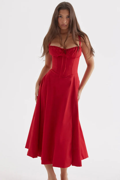 SALY LACE UP DRESS - RED