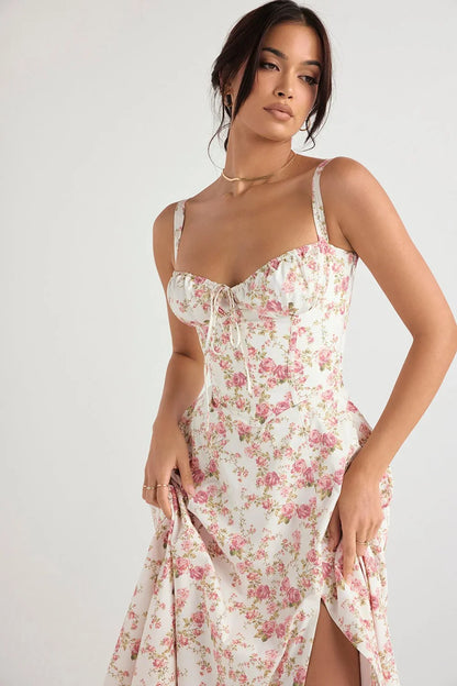 SALY LACE UP DRESS - FLORAL