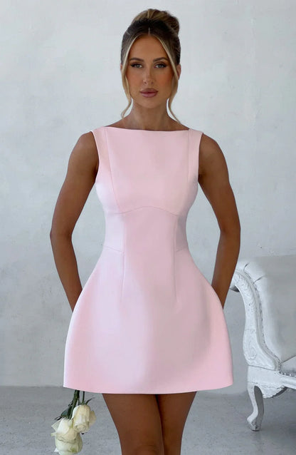 LILA BACKLESS MINI DRESS - PINK
