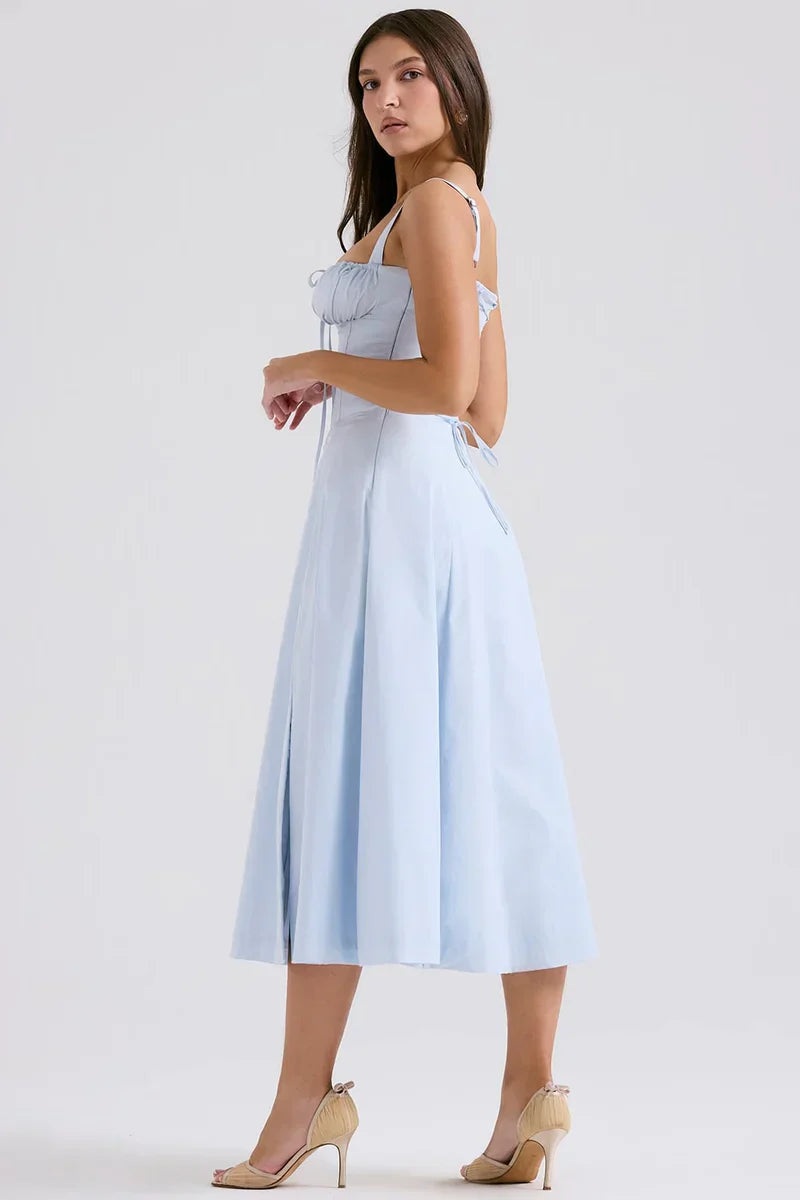 SALY LACE UP DRESS - LIGHT BLUE