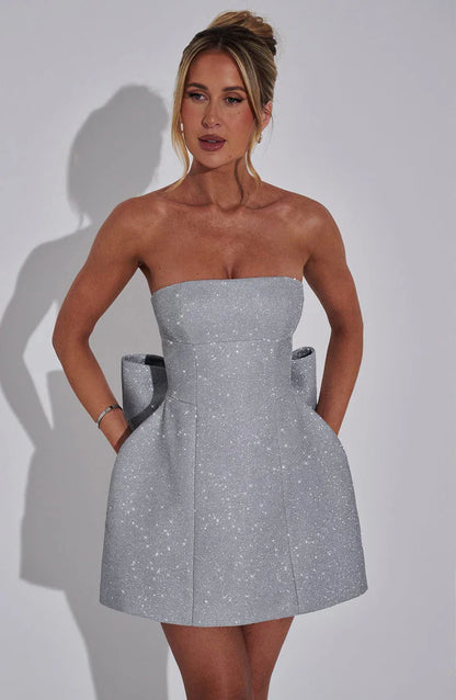 ALICE MINI DRESS - SILVER SPARKLE
