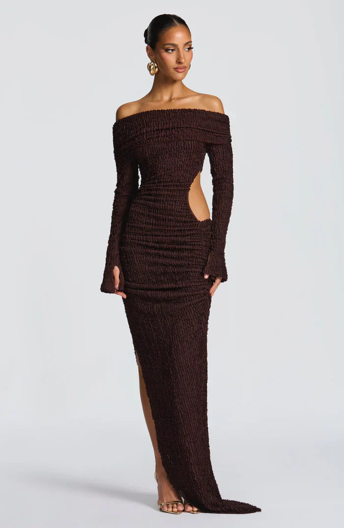 ADELPHIA MIDI DRESS - PLUM BROWN