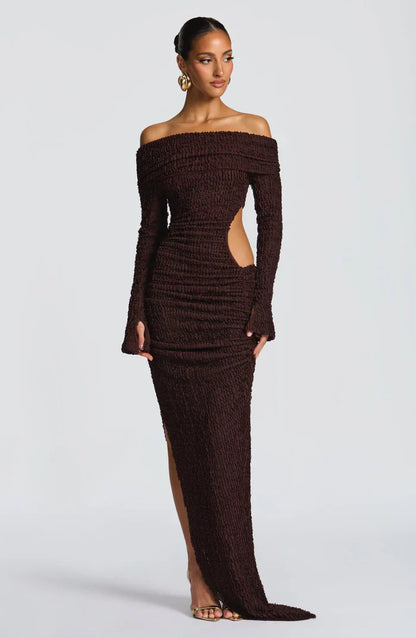 ADELPHIA MIDI DRESS - PLUM BROWN