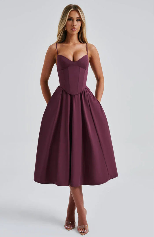 MARIELLA MIDI DRESS - BURGUNDY