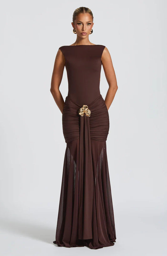 FAE MAXI DRESS - PLUM BROWN