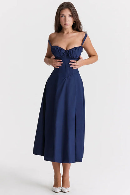 SALY LACE UP DRESS - NAVY