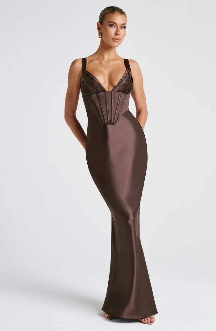 SHAE MAXI DRESS - PLUM BROWN