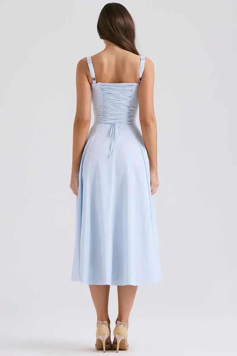 SALY LACE UP DRESS - LIGHT BLUE