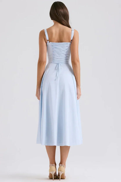 SALY LACE UP DRESS - LIGHT BLUE
