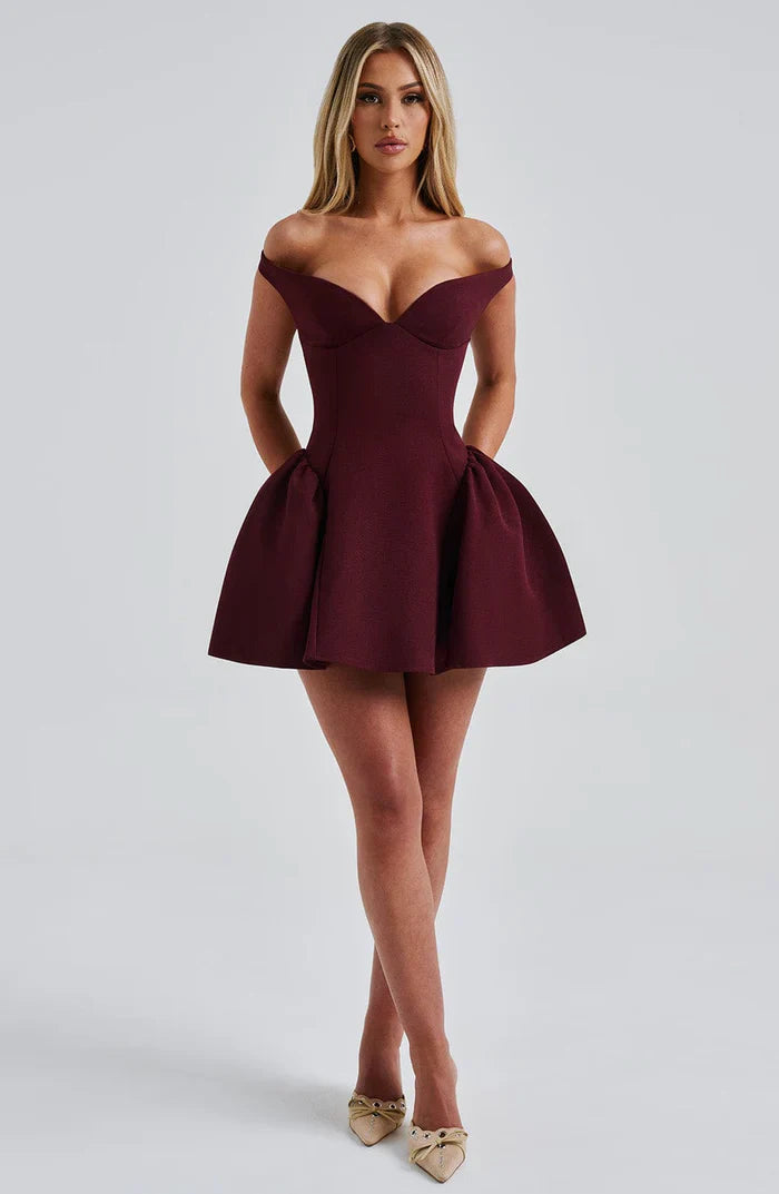 MARLA MINI DRESS - BURGUNDY