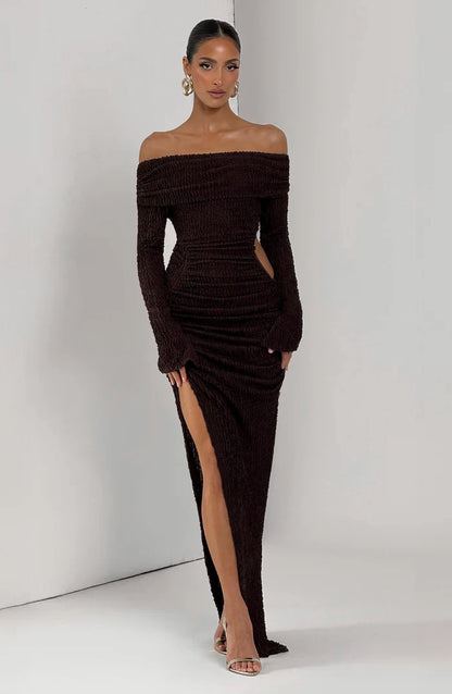 ADELPHIA MIDI DRESS - PLUM BROWN