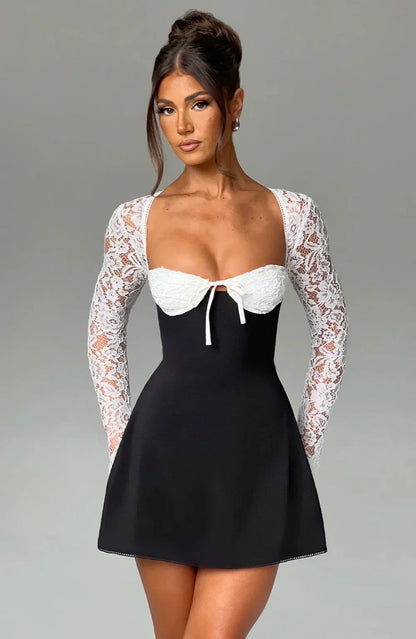 LIZA LACE MINI DRESS - BLACK/WHITE