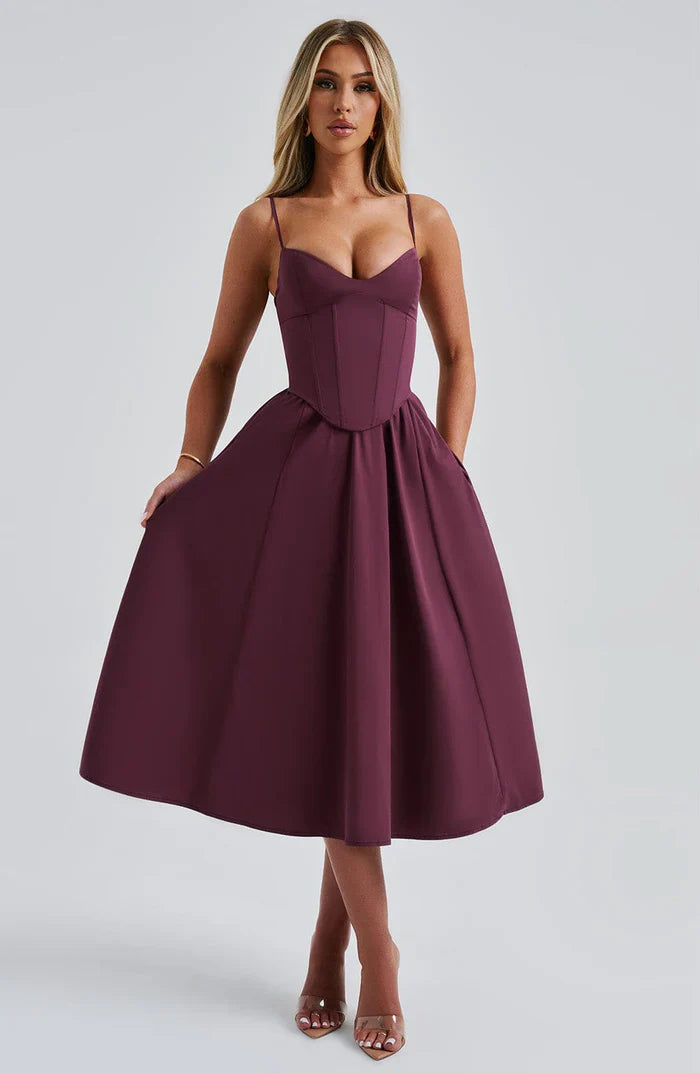 MARIELLA MIDI DRESS - BURGUNDY