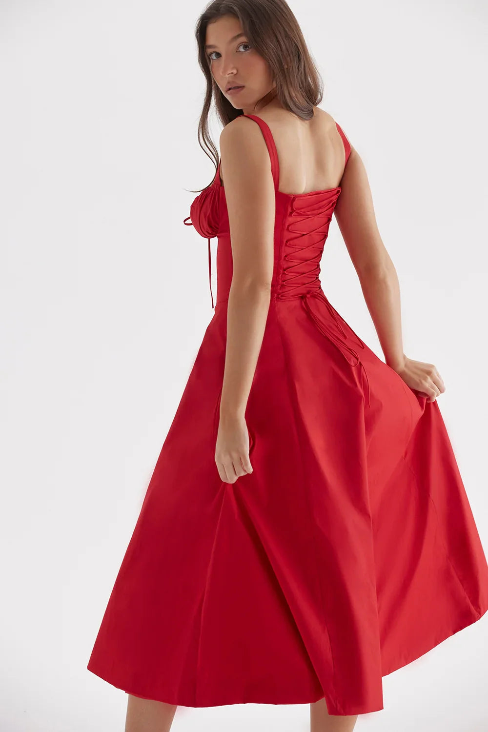 SALY LACE UP DRESS - RED
