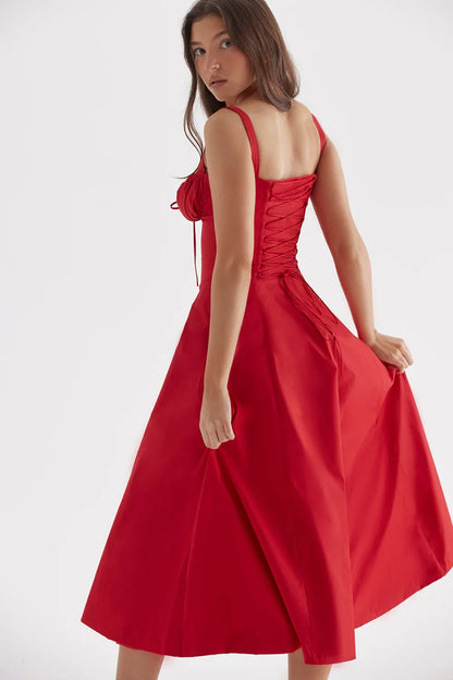 SALY LACE UP DRESS - RED