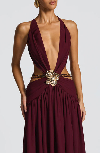 INDIANNA MAXI DRESS - BURGUNDY