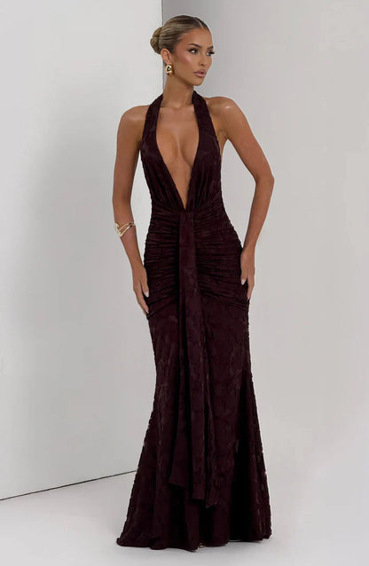 GUINEVERE MAXI DRESS - PLUM BROWN