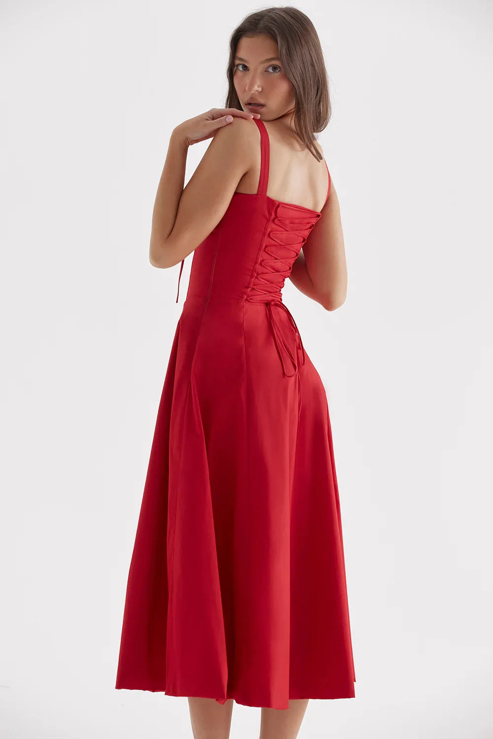 SALY LACE UP DRESS - RED