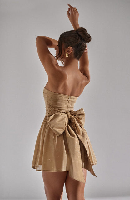 LUNA GLOW MINI DRESS - GOLD SPARKLE