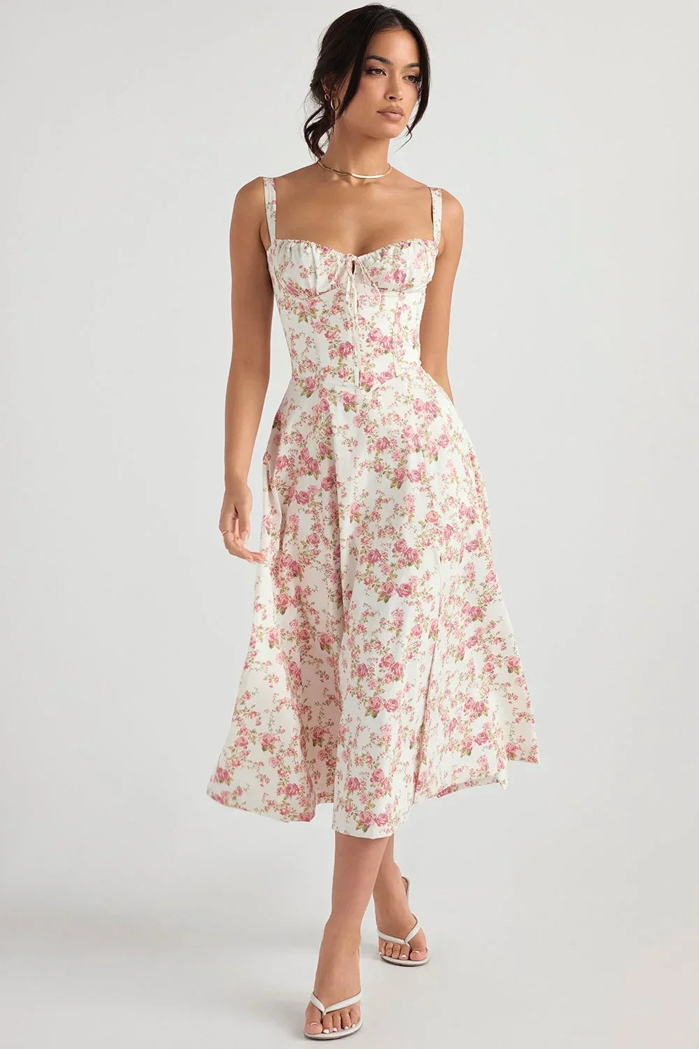 SALY LACE UP DRESS - FLORAL