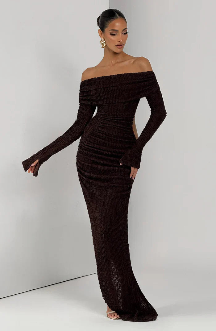 ADELPHIA MIDI DRESS - PLUM BROWN