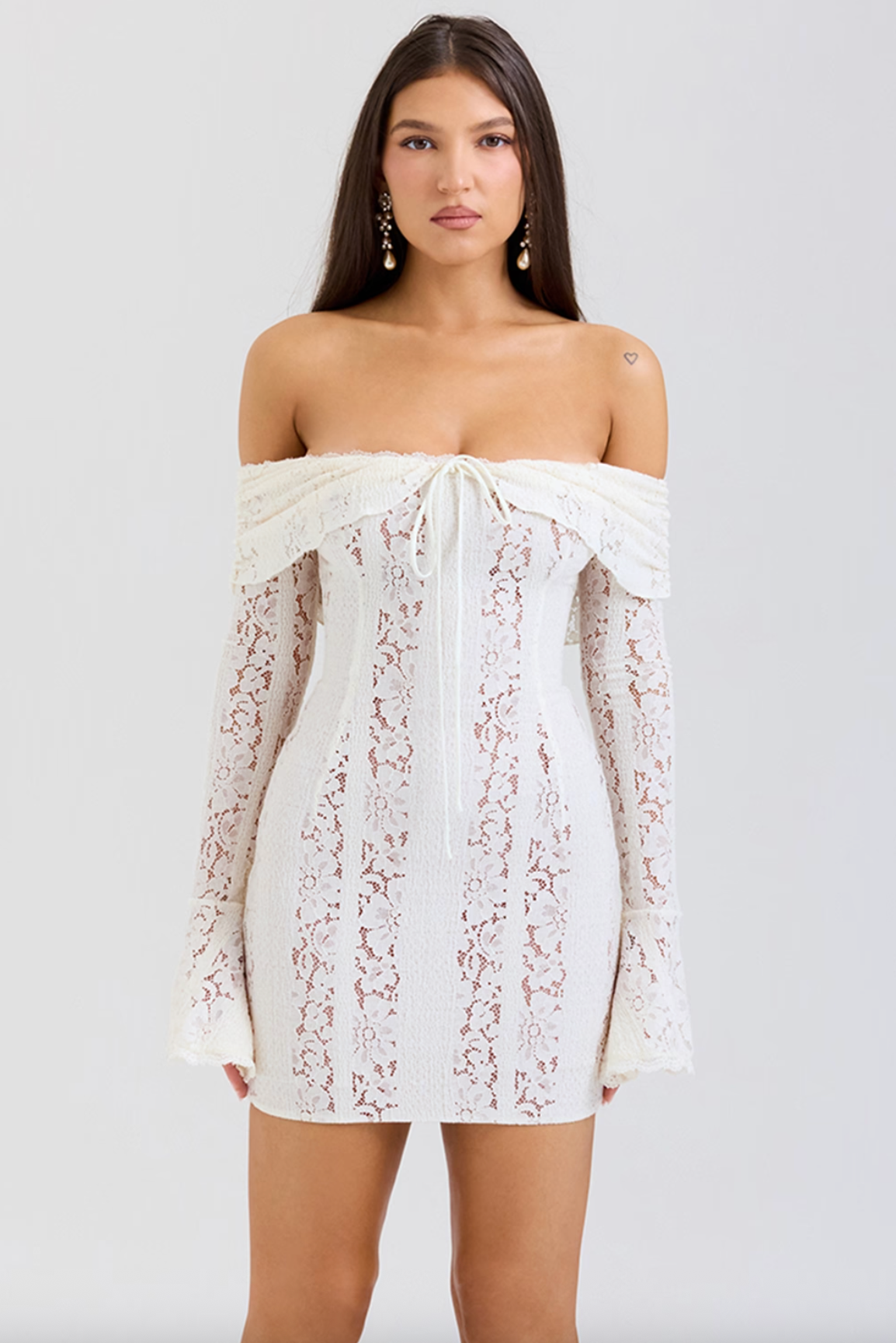 OLA LACE OFF SHOULDER MINI DRESS - WHITE
