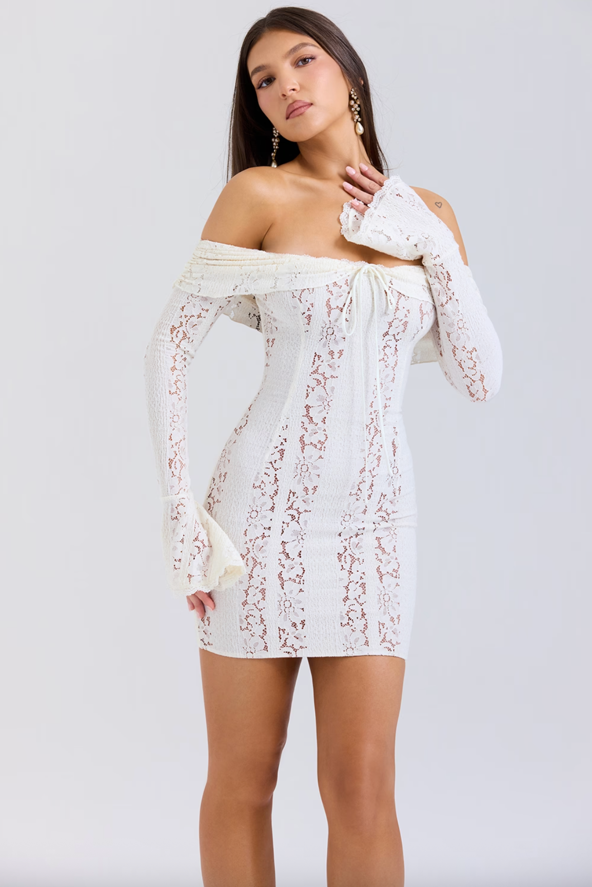 OLA LACE OFF SHOULDER MINI DRESS - WHITE