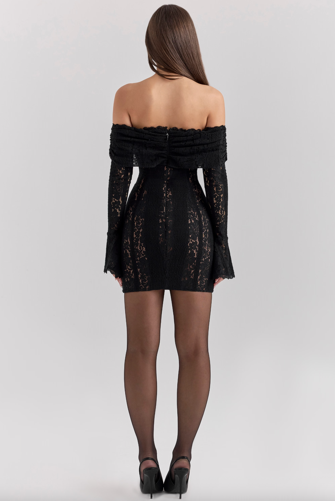 OLA LACE OFF SHOULDER MINI DRESS - BLACK
