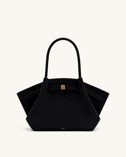 HANA MEDIUM SUEDE TOTE BAG - BLACK