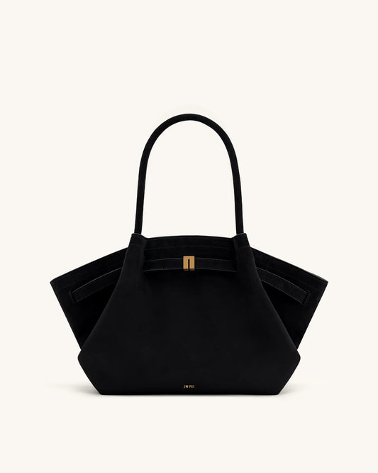 HANA MEDIUM SUEDE TOTE BAG - BLACK