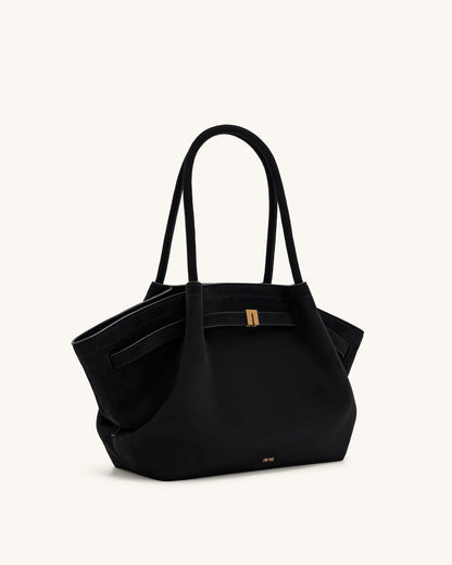 HANA MEDIUM SUEDE TOTE BAG - BLACK