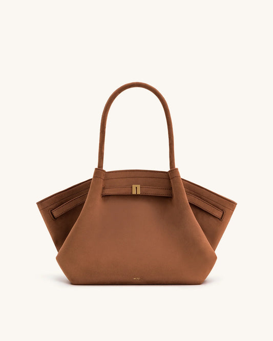 HANA MEDIUM SUEDE TOTE BAG - BROWN