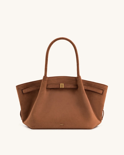 HANA MEDIUM SUEDE TOTE BAG - BROWN