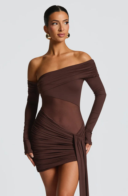 MAVRA MINI DRESS - PLUM BROWN