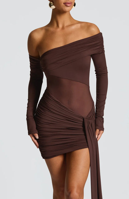 MAVRA MINI DRESS - PLUM BROWN