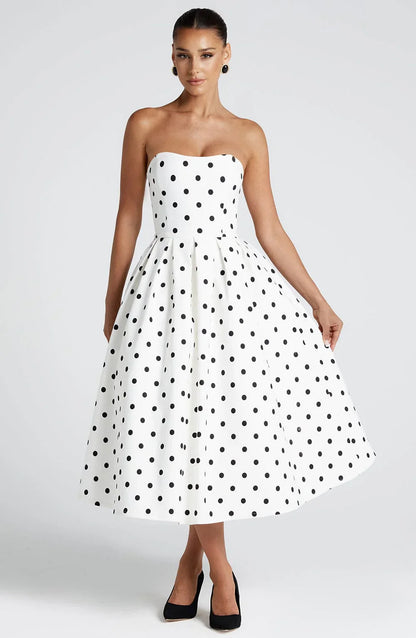 EDITH MIDI DRESS - BLACK POLKA DOT