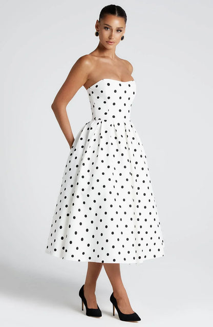 EDITH MIDI DRESS - BLACK POLKA DOT