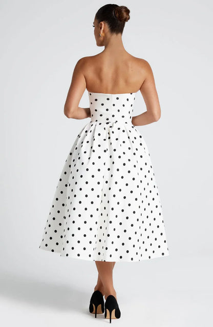 EDITH MIDI DRESS - BLACK POLKA DOT