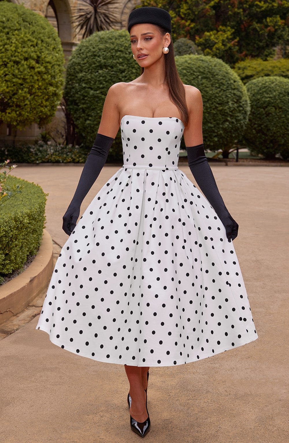 EDITH MIDI DRESS - BLACK POLKA DOT