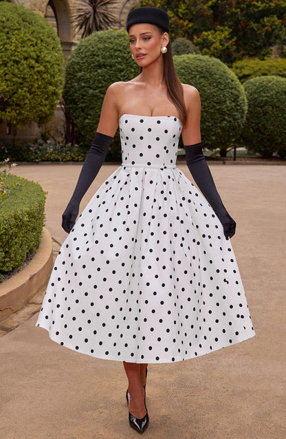 EDITH MIDI DRESS - BLACK POLKA DOT