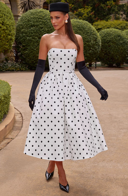 EDITH MIDI DRESS - BLACK POLKA DOT