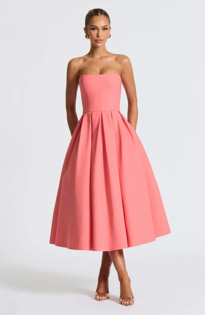 EDITH MIDI DRESS - CORAL PINK