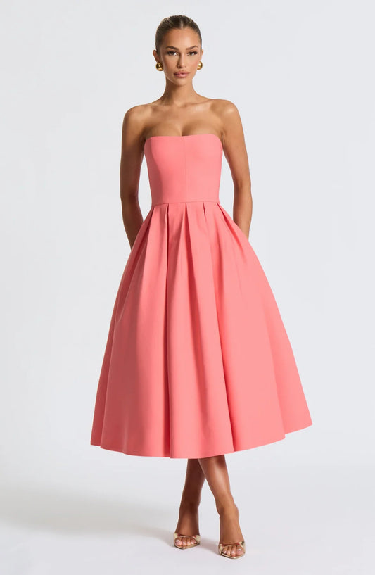 EDITH MIDI DRESS - CORAL PINK