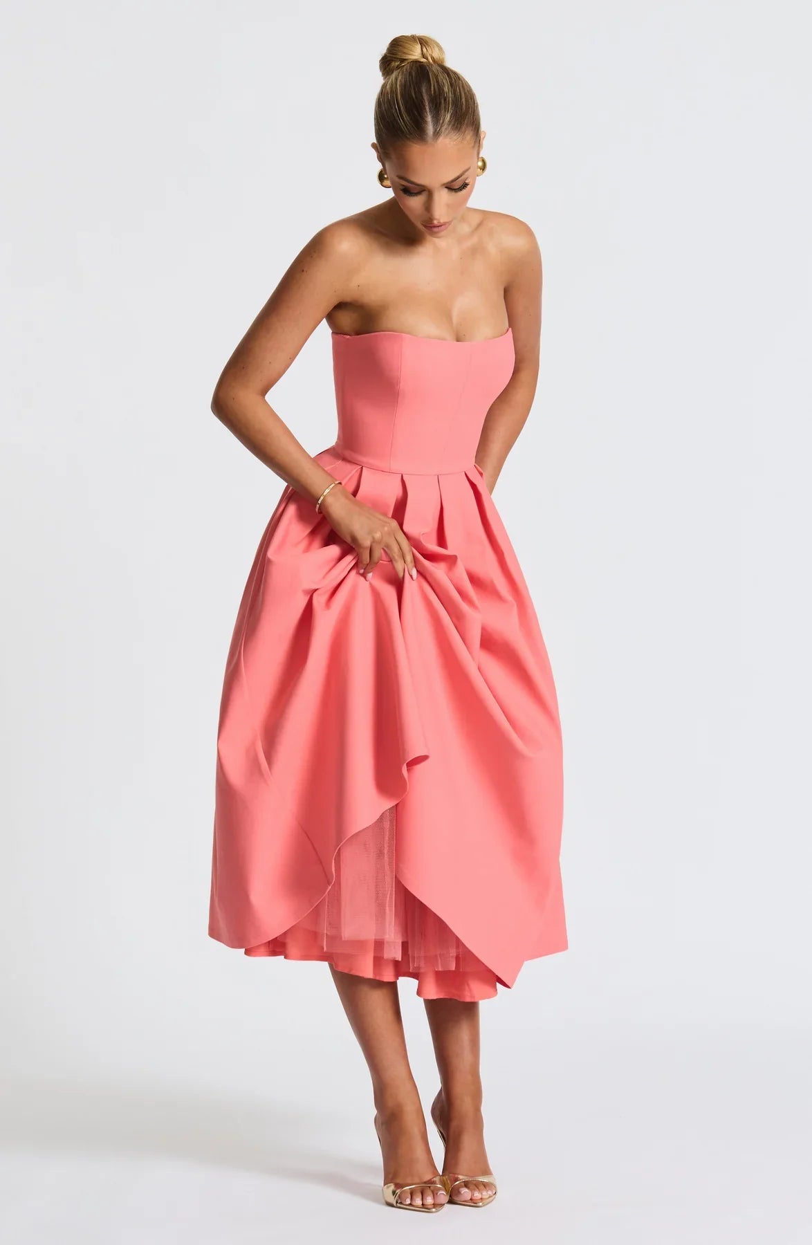 EDITH MIDI DRESS - CORAL PINK