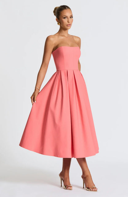 EDITH MIDI DRESS - CORAL PINK