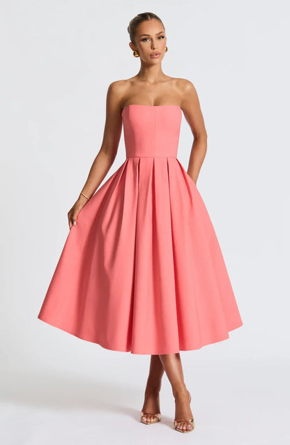 EDITH MIDI DRESS - CORAL PINK