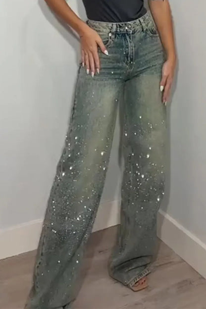 Fashionable women's jeans with rhinestones