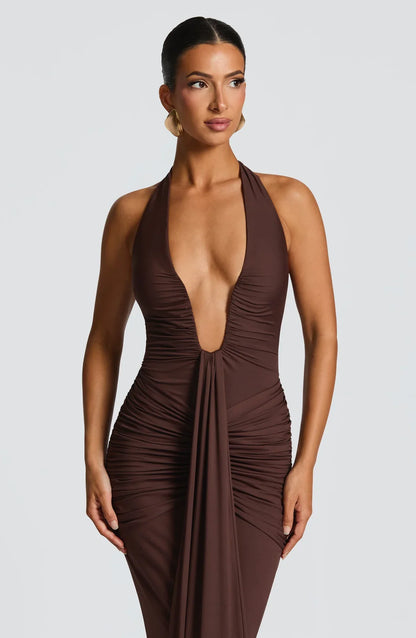 ROSETTA MAXI DRESS - PLUM BROWN