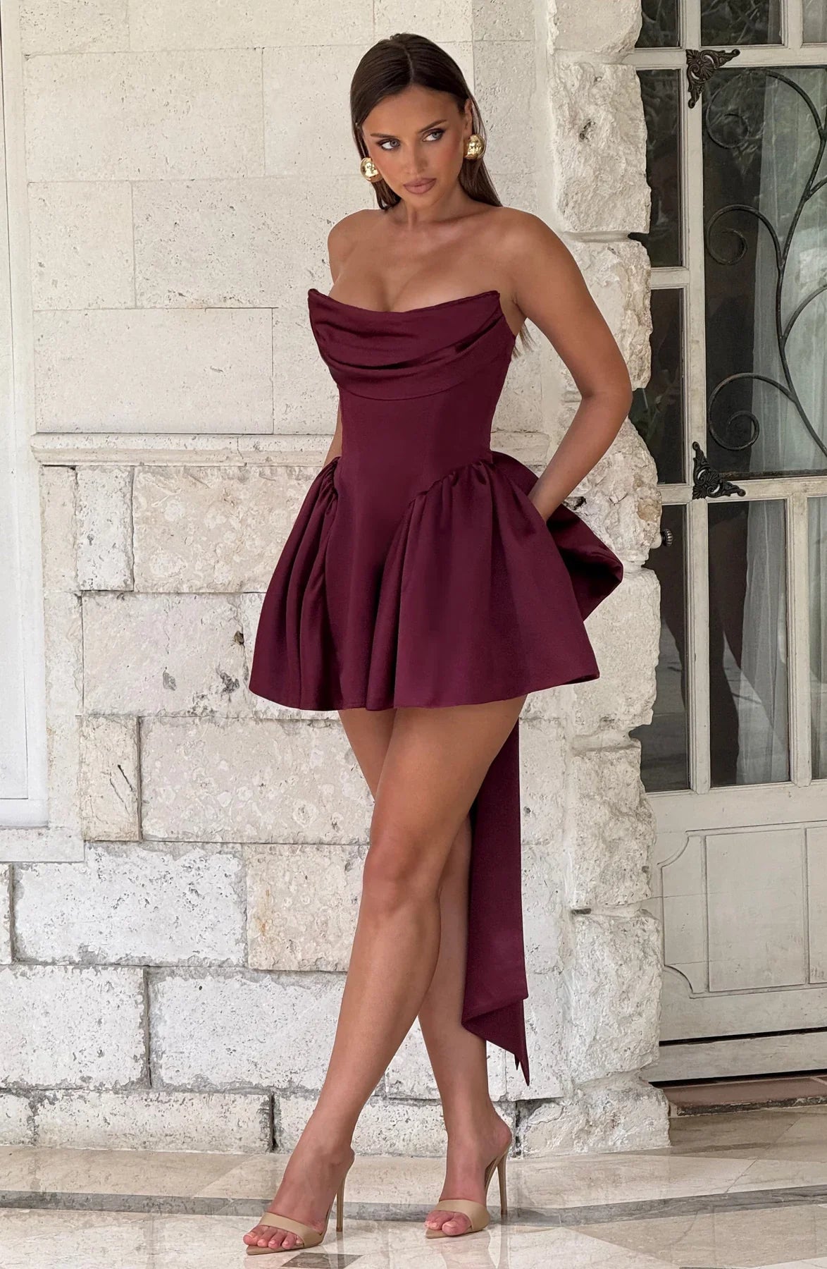 TRINITY MINI DRESS - BURGUNDY